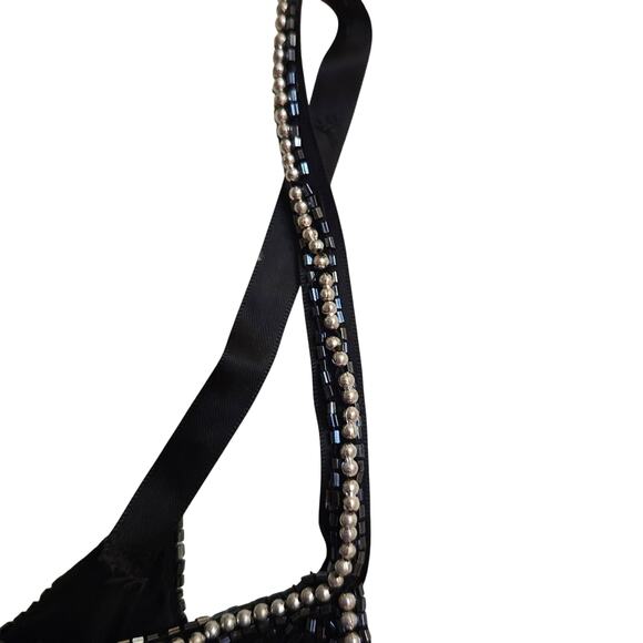 Black Hand Beaded Formal Gown with Iridescent Beads and Pearls Size 2 - Picture 9 of 12